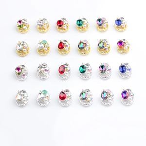 24pcs set of oval alloy nail charms with colorful crystals and pearl embellishments