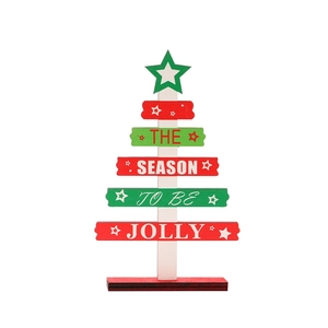 Wooden DIY Christmas tree table decoration with red green and white tiers for festive decor