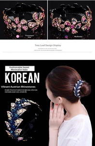 Detailed macro view of champagne pink and multicolored Austrian rhinestone hair clip
