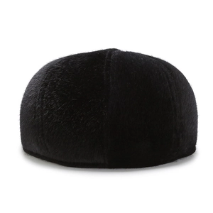 Men's winter flat cap in black faux fur with ear protection and warm fleece lining