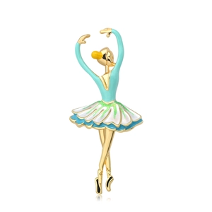 Spilla ballerina elegante in oro e cristalli blu, accessorio raffinato per completi