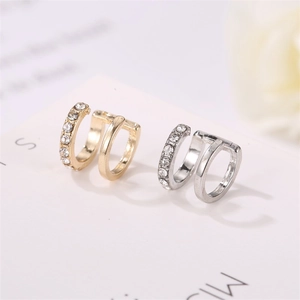 Elegant gold and silver double-C ear bone clips with sparkling zircons for non-pierced ears