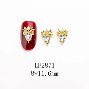 Détails de charms d'ongles élan de Noël avec strass en forme de goutte et perles