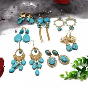 Bohemian Dangle Earrings Alloy Turquoise Rhinestone Long Tassel Hollow Vintage Ethnic Jewelry For Women