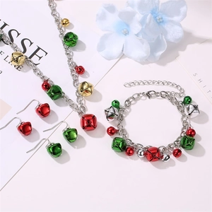 Christmas jewelry set with festive colorful bells necklace bracelet and earrings