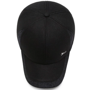 Men's winter wool baseball cap with ear protection and silver Sport metal badge