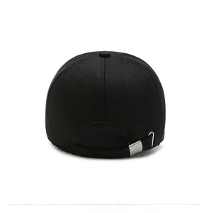 Rear view of elderly men's wool blend baseball cap with adjustable metal buckle strap