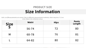 Tableau des tailles pour leggings de yoga taille haute avec mesures de taille et hanches