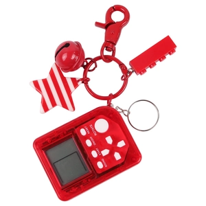 Portachiavi mini console giochi Tetris rossa con ciondoli a forma di stella, campana e mattoncino