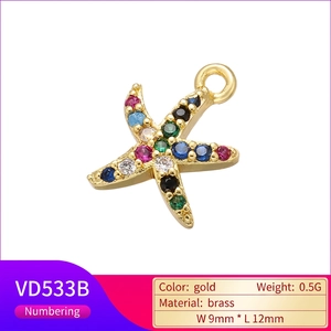 Ciondolo a stella marina con zirconi multicolore e base in ottone dorato per gioielli DIY