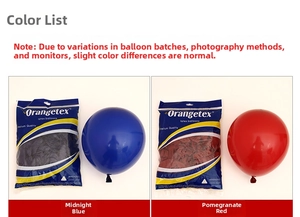 Detail of Night Blue and Pomegranate Red latex balloons with helium quality packaging