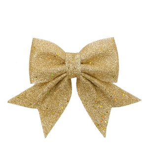 Sparkling gold glitter Christmas bow ornament for festive tree decoration and DIY crafts