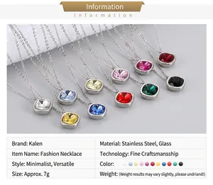 Gros plan de pendentifs carrés en zircon de dix couleurs sur des chaînes en acier