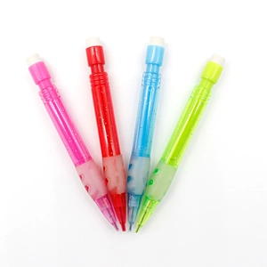 Mini mechanical pencil set in 4 colors with glitter transparent plastic and soft grips