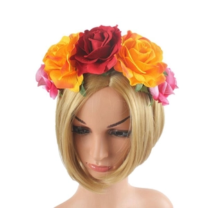 Artificial Rose Flower Headband Cloth Velvet Mexican Party Halloween Day Of The Dead Festival Floral Headpiece For Women