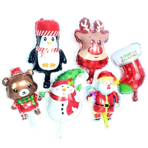 Set mini palloncini natalizi in alluminio con Babbo Natale, renna, pinguino e pupazzo di neve