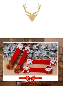 Detail of Christmas fridge handle covers with plush Santa, Snowman, Reindeer, and Polar Bear