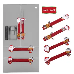 4-piece Christmas refrigerator handle covers with Santa, Snowman, Reindeer and Bear figures