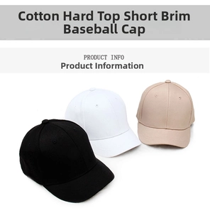 Vue détaillée de casquettes de baseball en coton à bord court en noir, blanc et kaki