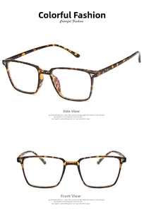 Front and side macro views of tortoise shell square glasses frames with metal accents