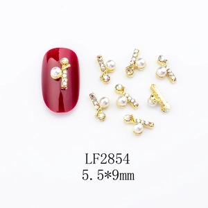 Golden alloy nail charms with pearl and colorful rhinestones for Christmas nail art LF2854