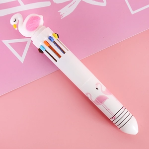 Cute flamingo multi-color retractable ballpoint pen with 0.5mm nib for school