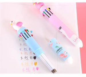 Internal structure and multi-color ink refills of a cute pink flamingo click ballpoint pen