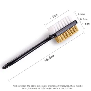 Double-sided suede cleaning brush with brass wire bristles and plastic handle 16.5cm