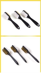 Dual-sided shoe brush set with soft bristles and brass wire for suede care