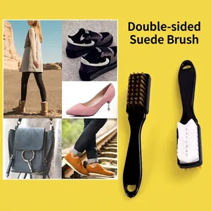 Double-sided suede brush with nylon bristles and rubber head for shoe cleaning