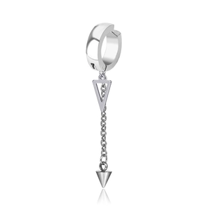 Clip d'oreille en acier inoxydable argenté avec cadre triangle et pendentif chaîne punk