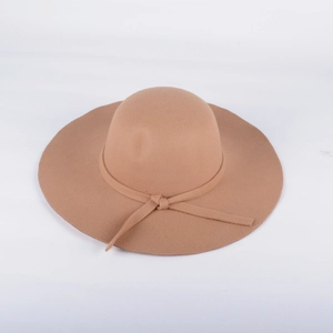 Chapeau élégant en feutre de laine à bord large pour femme en kaki avec ruban décoratif