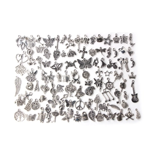 Bulk set of silver alloy pendants in various shapes for DIY jewelry making and crafts