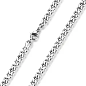 Heavy duty stainless steel curb chain necklace with secure lobster clasp on white background