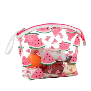 Clear cartoon watermelon makeup bag with large capacity storage and pink zipper