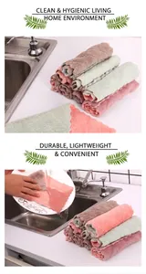 Close-up of double-sided absorbent coral fleece cleaning cloths for kitchen dishwashing