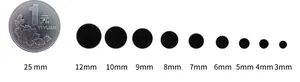 Size comparison chart showing nine titanium barbell earrings from 12mm down to 3mm diameter