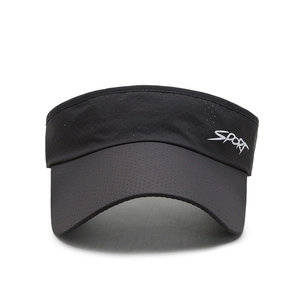 Unisex black breathable sports visor hat with white SPORT embroidery for outdoor running