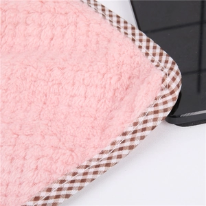Pink pineapple texture absorbent dishcloth with brown plaid border and soft plush fabric