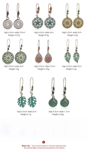 Spécifications de taille et poids pour boucles d'oreilles bohèmes en alliage de bronze