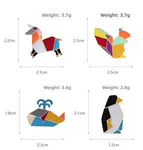 Détails de broches en émail origami avec mesures précises de taille et de poids