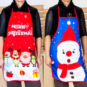 Christmas Apron Polyester Washable Kitchen Cooking Holiday Party Santa Snowman Reindeer Print Adult Decor Accessory