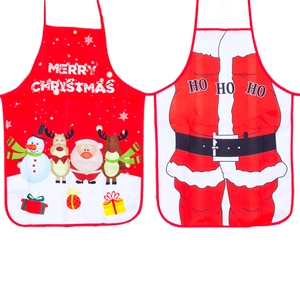 Washable polyester Christmas aprons featuring festive Santa and reindeer digital prints