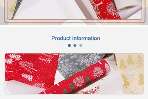Detail of Christmas table runners with snowflake and tree patterns on linen fabric