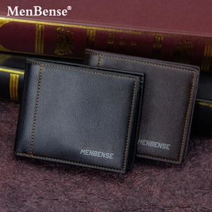Detail showing high-quality stitching and grainy texture of MenBense bi-fold wallets