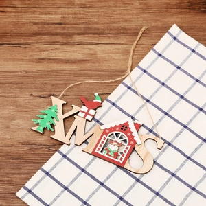 Wooden XMAS sign hanging decoration with Christmas trees and reindeer for home wall decor