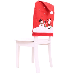 Christmas chair cover featuring Santa Claus and snowman prints on a red Santa hat design