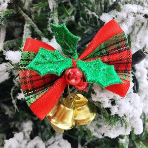 Mini nœud de Noël à carreaux avec clochettes pour couronnes et décorations de sapin