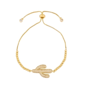 Classic gold cactus slider bracelet with sparkling white zirconia and adjustable chain