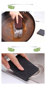 Macro detail of abrasive emery sponge removing tough rust from pot bottoms and sinks